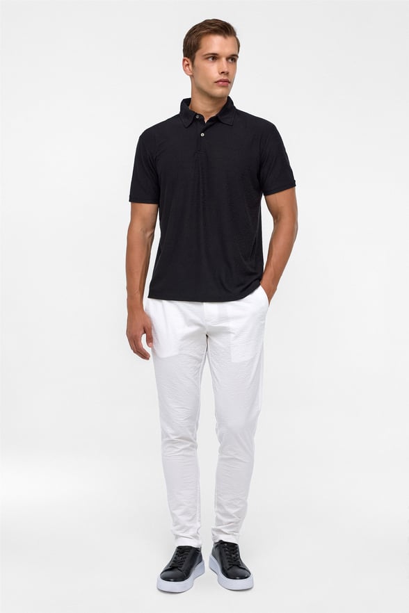 Siyah Regular Düz Polo Yaka Tişört