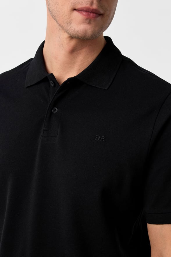 Siyah Regular Düz Polo Yaka Tişört