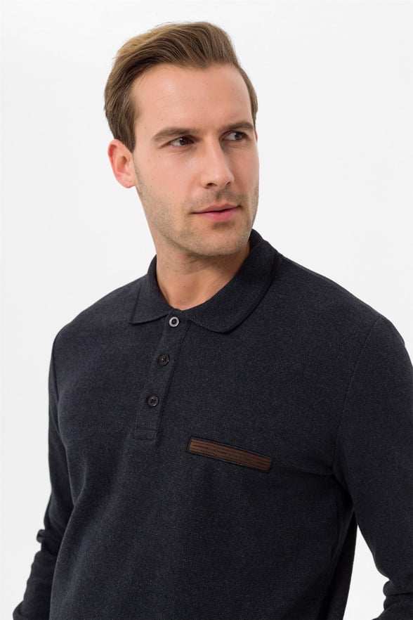 Siyah Regular Düz Polo Yaka  Triko
