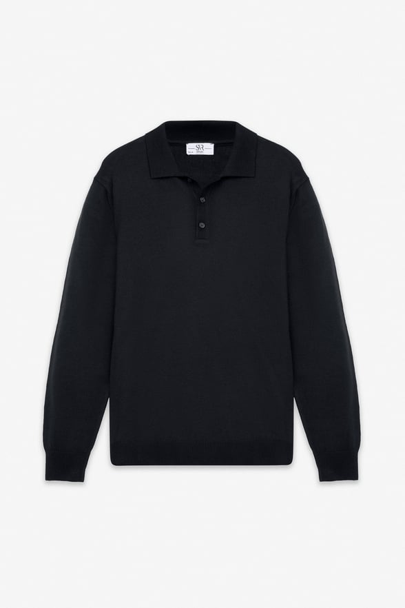 Siyah Regular Düz Polo Yaka Triko