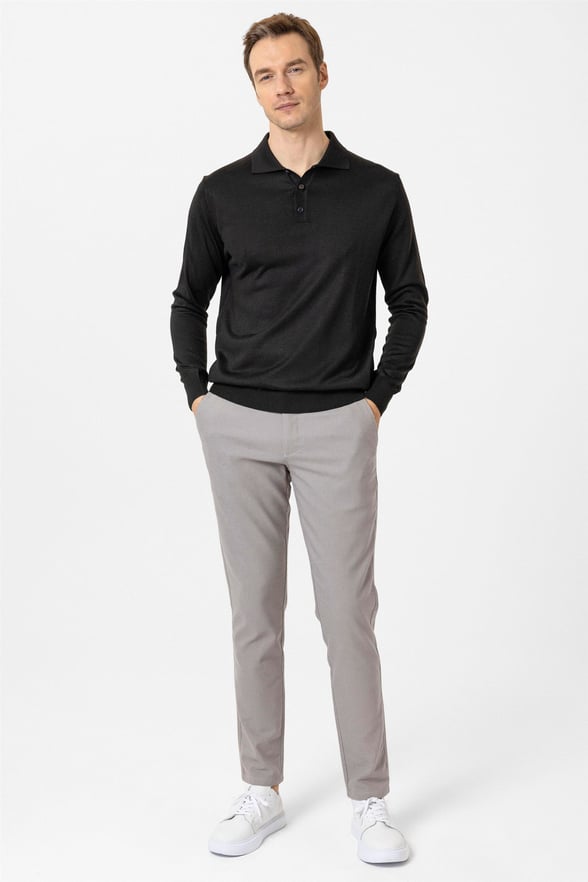 Siyah Regular Düz Polo Yaka Triko