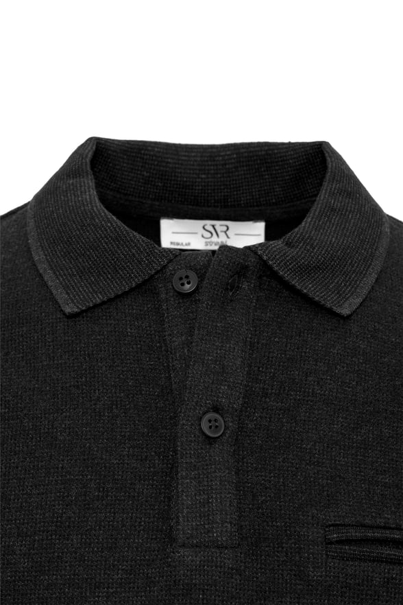 Siyah Regular Düz Polo Yaka  Triko