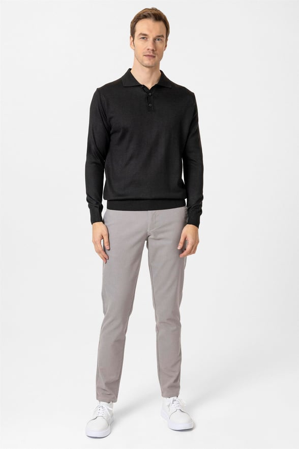 Siyah Regular Düz Polo Yaka Triko