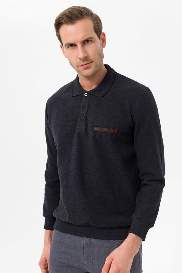 Siyah Regular Düz Polo Yaka  Triko