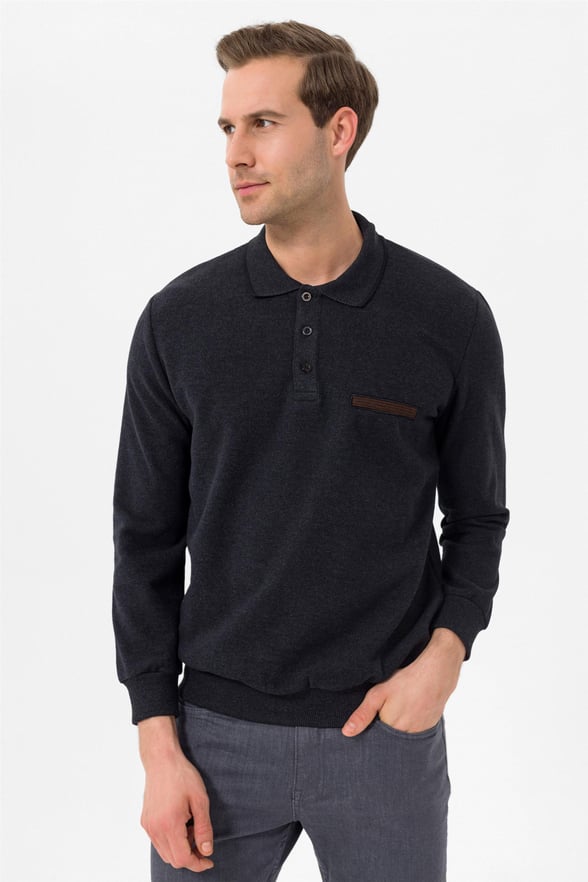 Siyah Regular Düz Polo Yaka  Triko