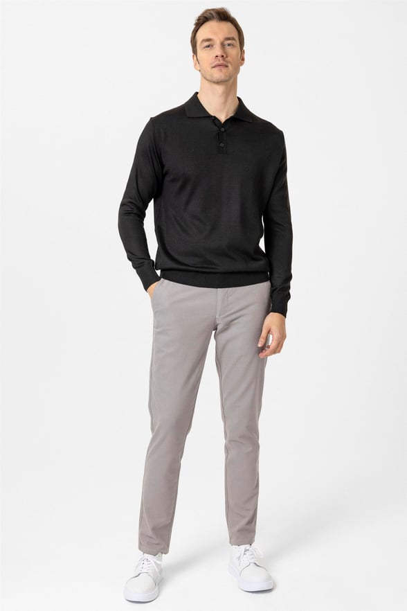 Siyah Regular Düz Polo Yaka Triko