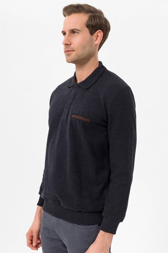 Siyah Regular Düz Polo Yaka  Triko