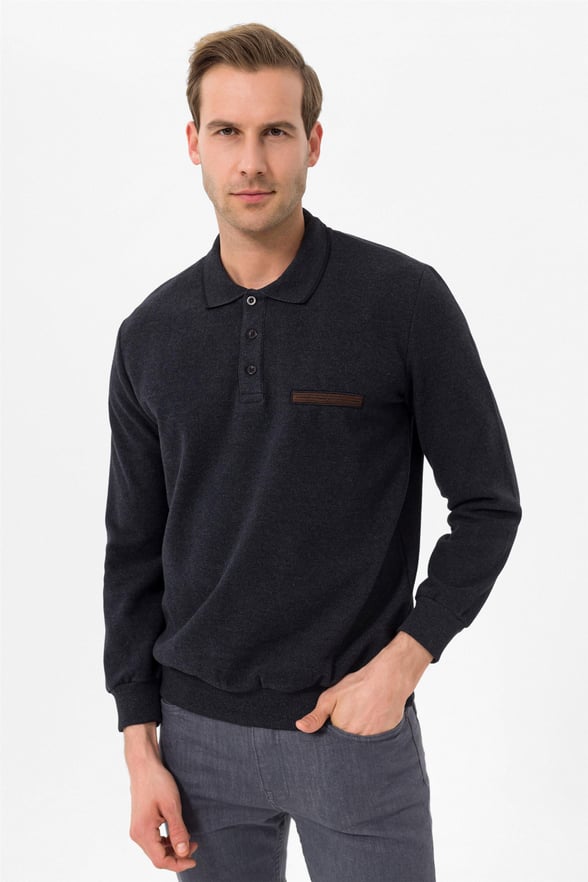 Siyah Regular Düz Polo Yaka  Triko
