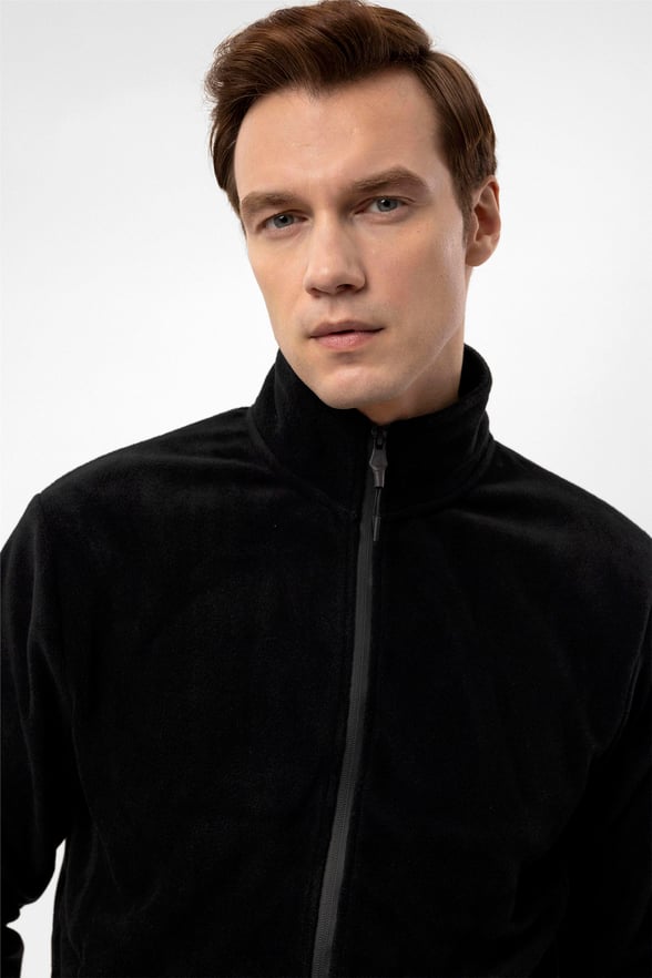 Siyah Regular Düz Sivri Yaka  Sweatshirt