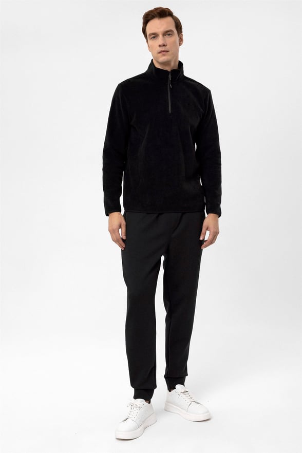 Siyah Regular Düz Sivri Yaka  Sweatshirt