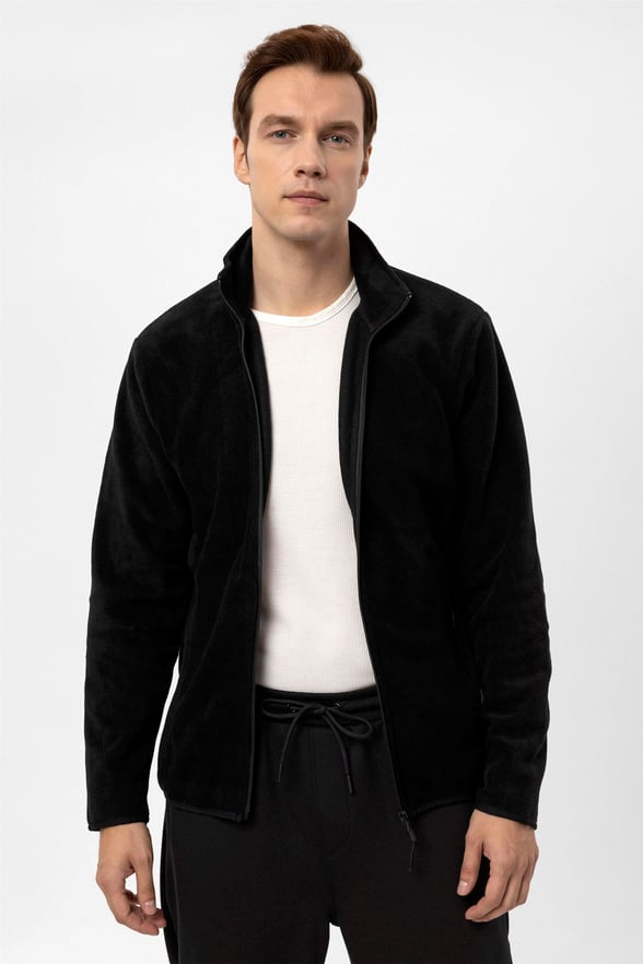 Siyah Regular Düz Sivri Yaka  Sweatshirt
