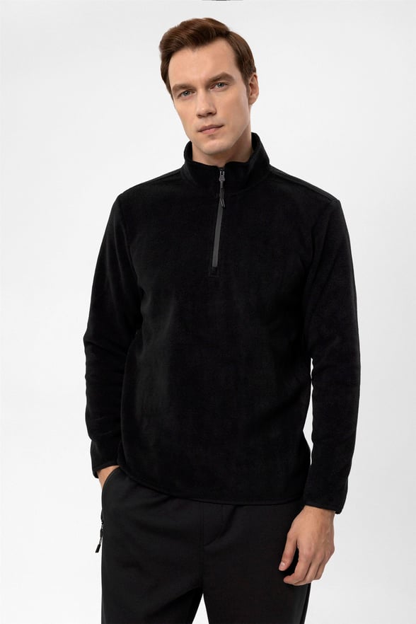 Siyah Regular Düz Sivri Yaka  Sweatshirt