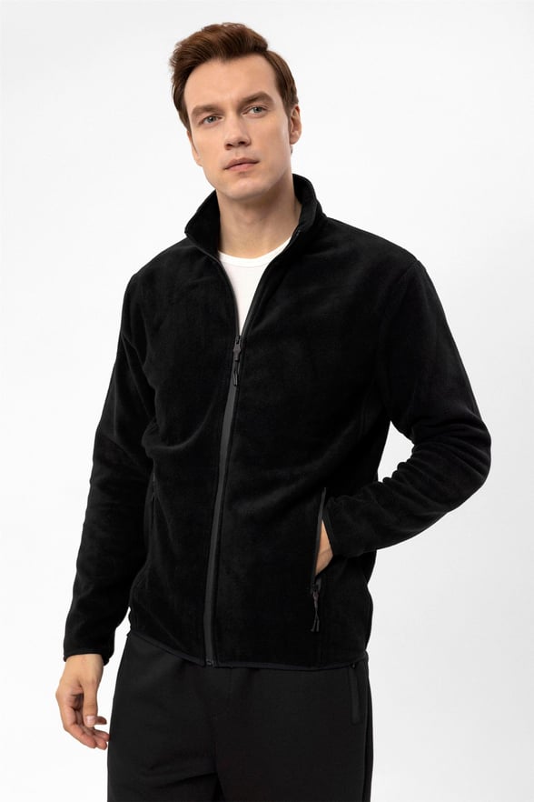 Siyah Regular Düz Sivri Yaka  Sweatshirt