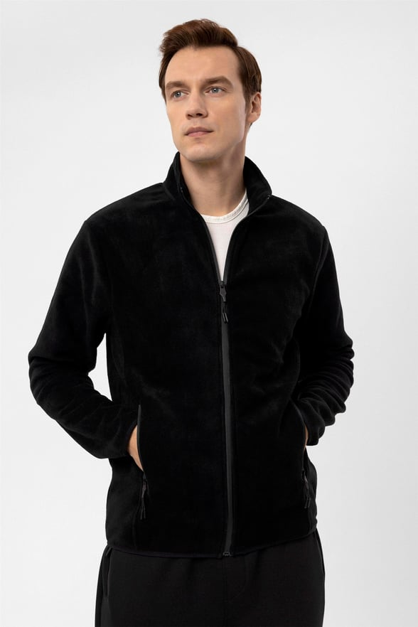 Siyah Regular Düz Sivri Yaka  Sweatshirt