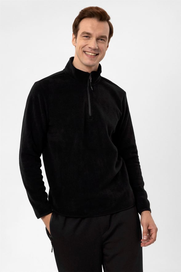 Siyah Regular Düz Sivri Yaka  Sweatshirt