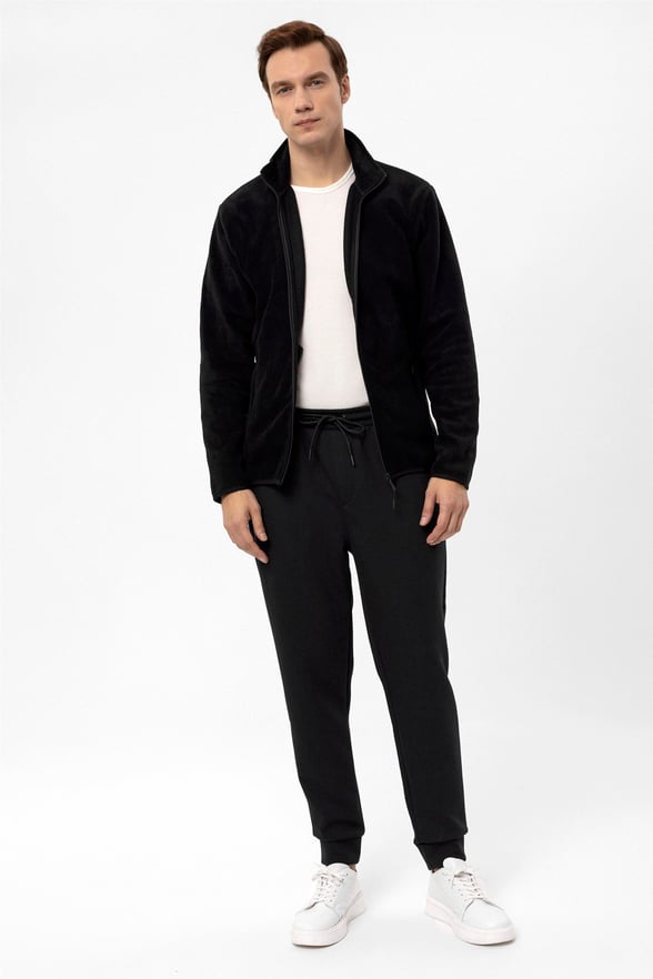 Siyah Regular Düz Sivri Yaka  Sweatshirt