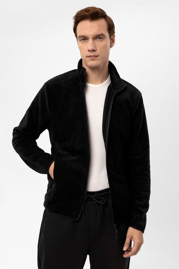 Siyah Regular Düz Sivri Yaka  Sweatshirt