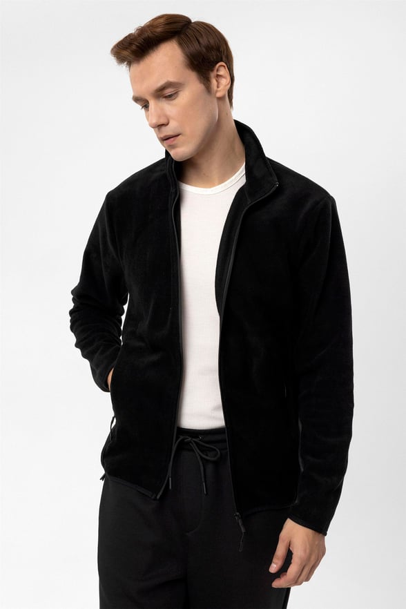 Siyah Regular Düz Sivri Yaka  Sweatshirt