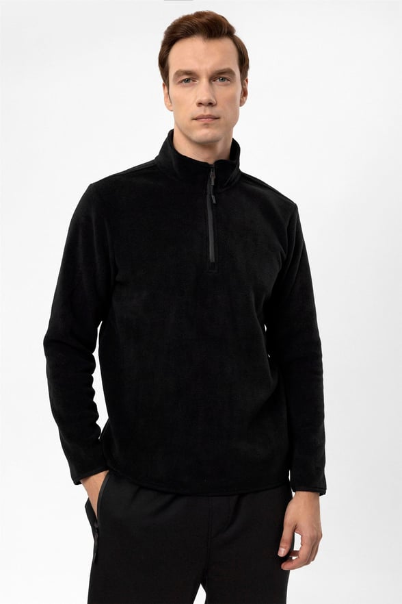 Siyah Regular Düz Sivri Yaka  Sweatshirt
