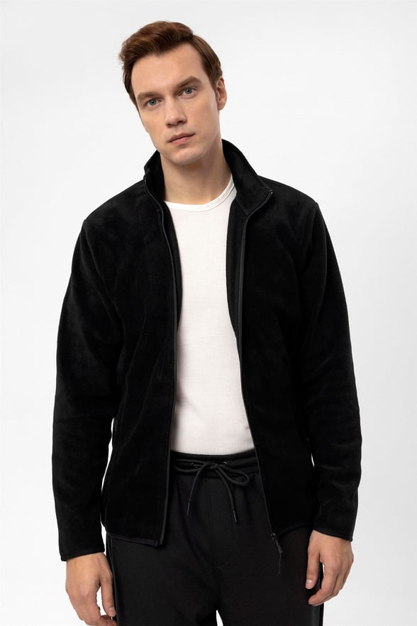 Siyah Regular Düz Sivri Yaka  Sweatshirt