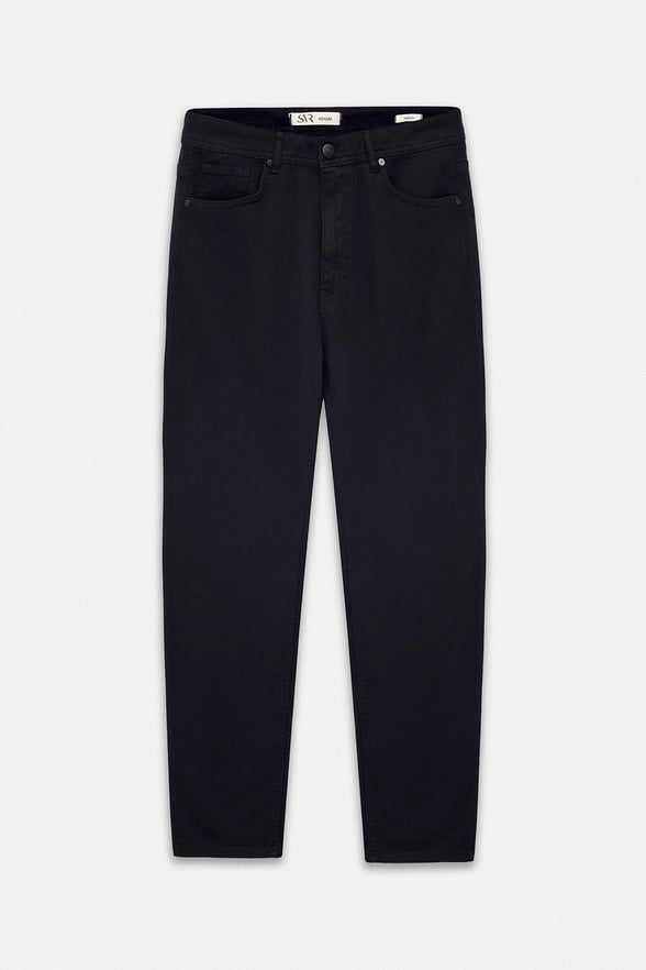 Siyah Regular Düz Twill Normal Bel Casual Pantolon
