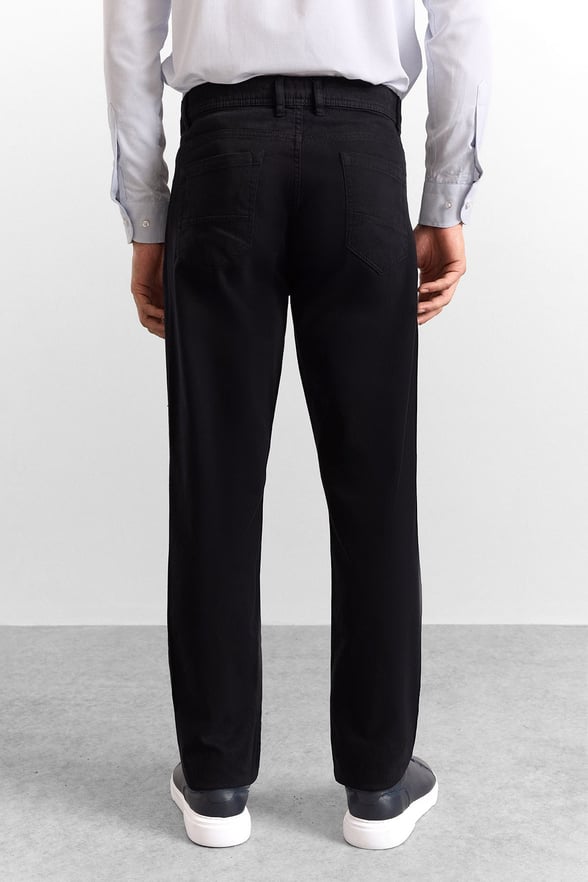 Siyah Regular Düz Twill Normal Bel Casual Pantolon