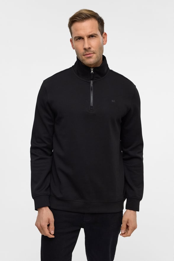 Siyah Regular Düz Yarım Balıkçı Yaka Sweatshirt