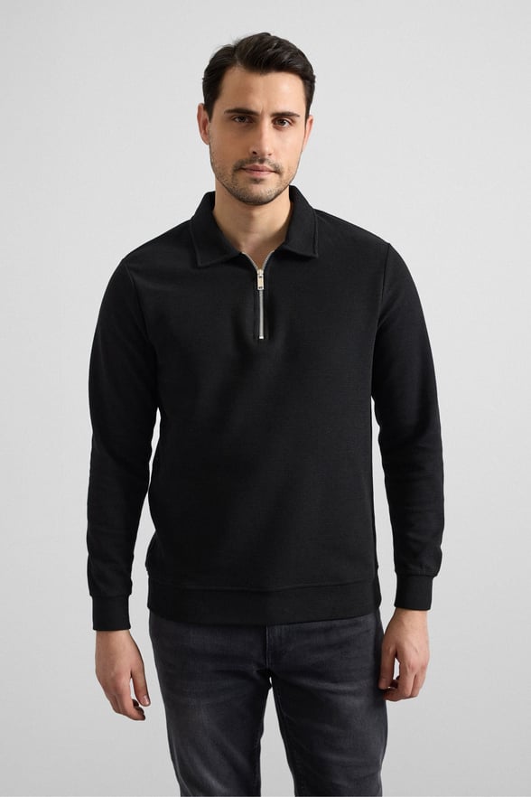 Siyah Regular Düz Yarım Balıkçı Yaka Sweatshirt