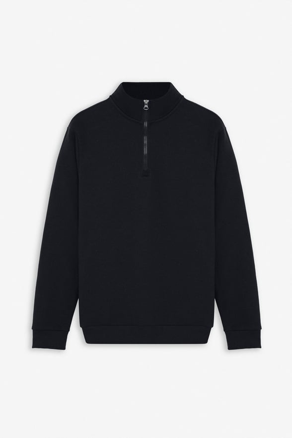 Siyah Regular Düz Yarım Balıkçı Yaka Sweatshirt