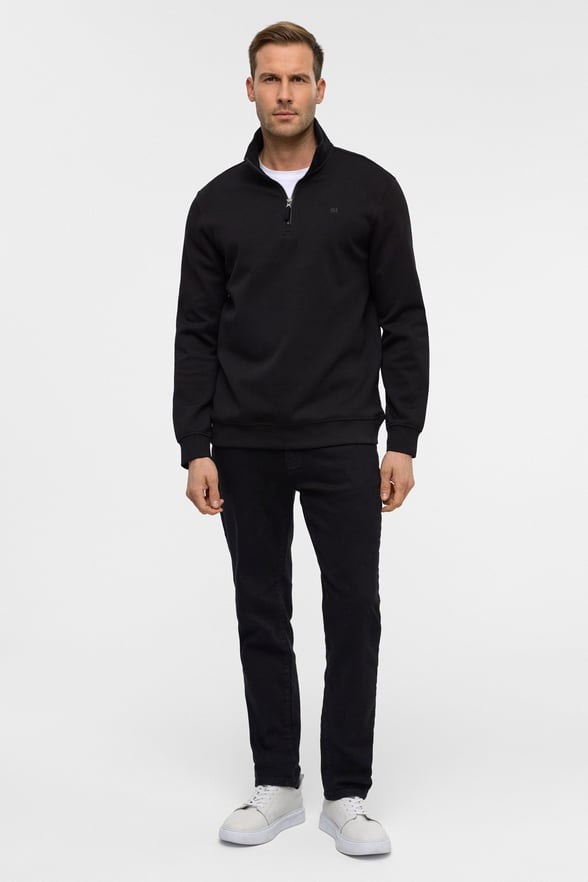Siyah Regular Düz Yarım Balıkçı Yaka Sweatshirt