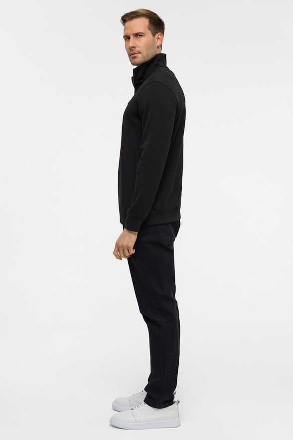 Siyah Regular Düz Yarım Balıkçı Yaka Sweatshirt