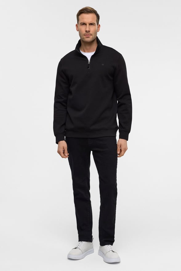 Siyah Regular Düz Yarım Balıkçı Yaka Sweatshirt