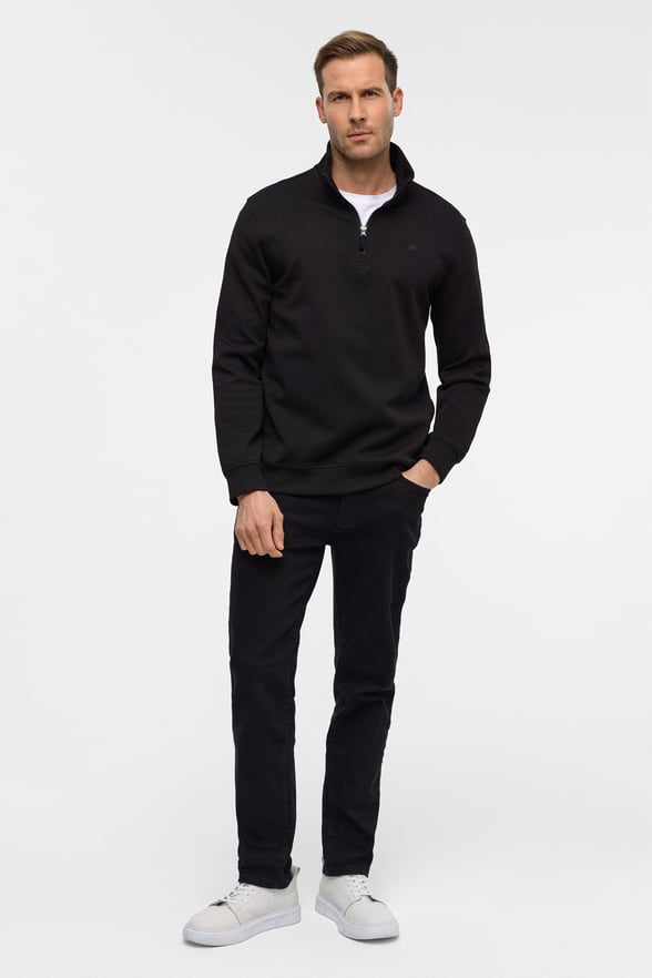 Siyah Regular Düz Yarım Balıkçı Yaka Sweatshirt