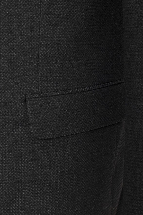Siyah Regular Fit Armürlü Sivri Yaka 4 Drop Ceket