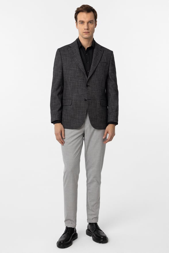 Siyah Regular Fit Desenli Mono Yaka 4 Drop Ceket
