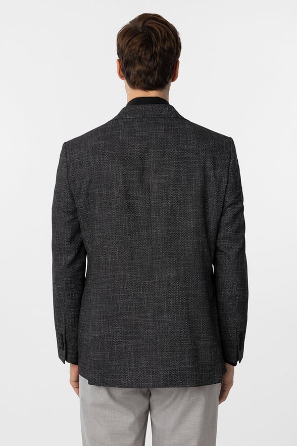 Siyah Regular Fit Desenli Mono Yaka 4 Drop Ceket
