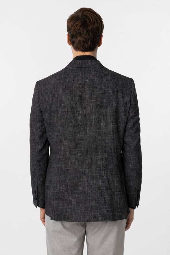Siyah Regular Fit Desenli Mono Yaka 4 Drop Ceket