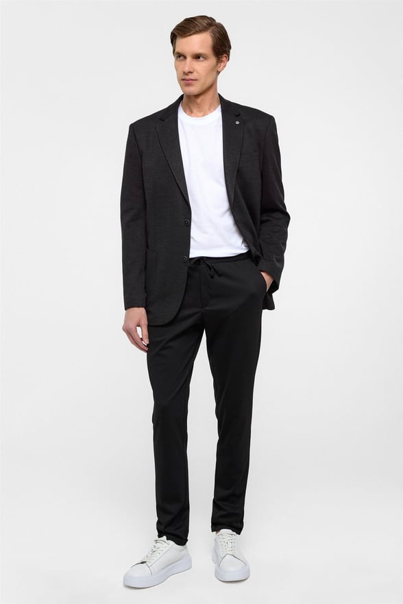 Siyah Regular Fit Mono Yaka 6 Drop Ceket