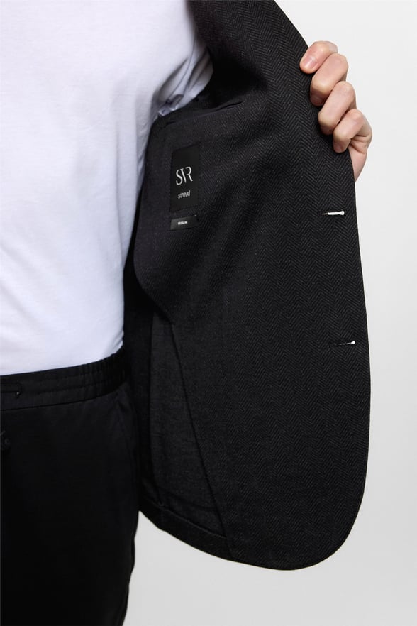 Siyah Regular Fit Mono Yaka 6 Drop Ceket