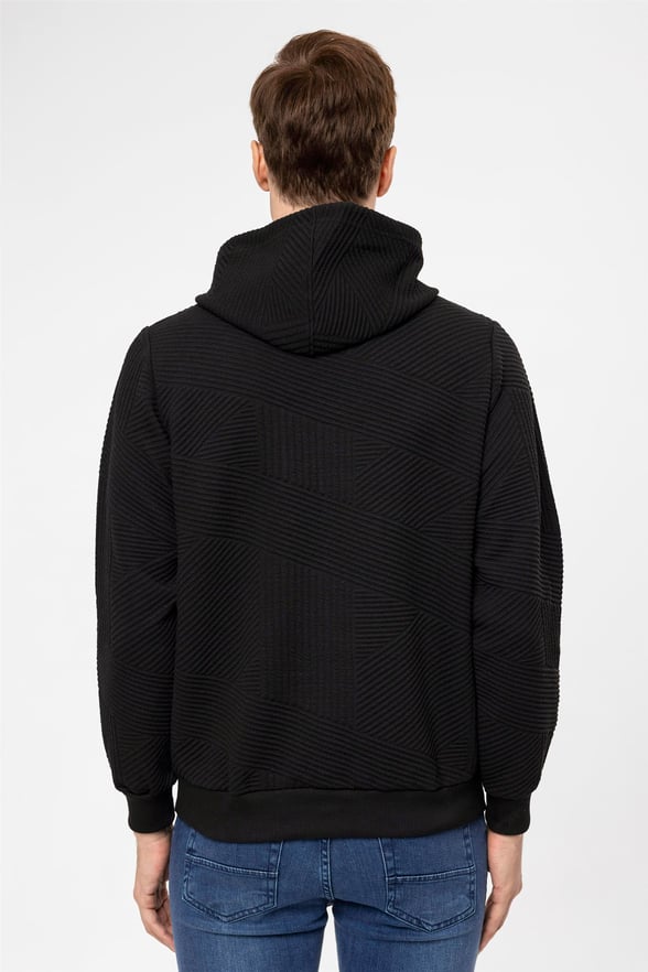 Siyah Regular Kapitone Kapişonlu Yaka  Sweatshirt