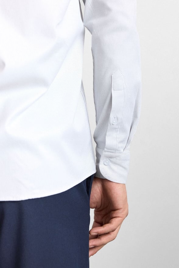 Siyah Regular Klasik Yaka Dikey Çizgili Armürlü Düğmeli Uzun Kollu Casual Gömlek