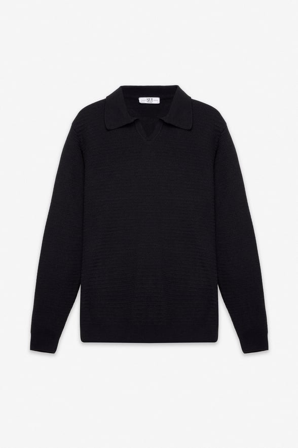 Siyah Regular Polo Yaka Kazak