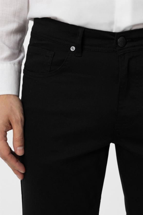 Siyah Slim 5 Cep Kalıp Armürlü Pantolon