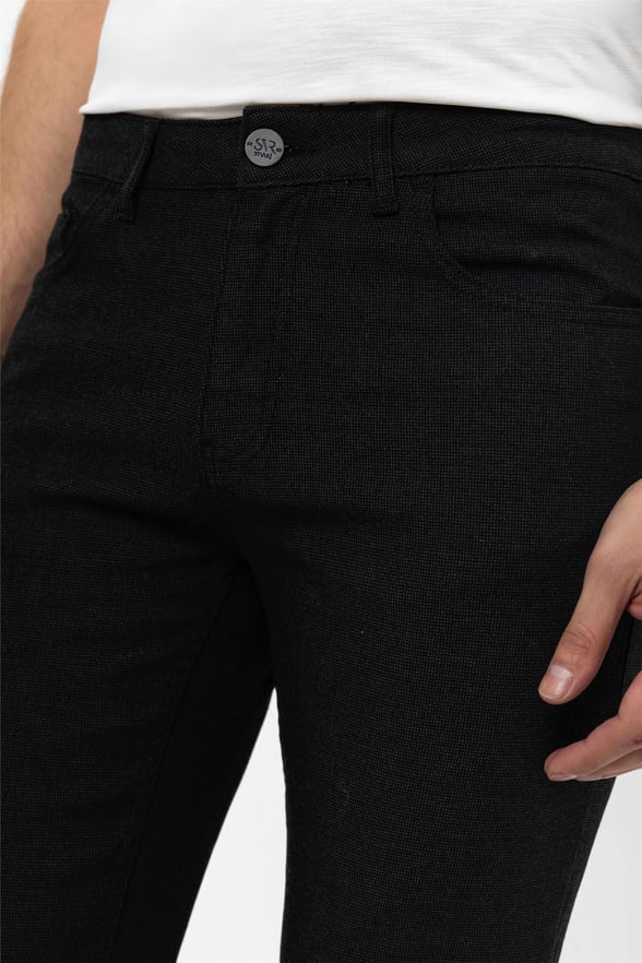Siyah Slim 5 Cep Kalıp Armürlü Pantolon