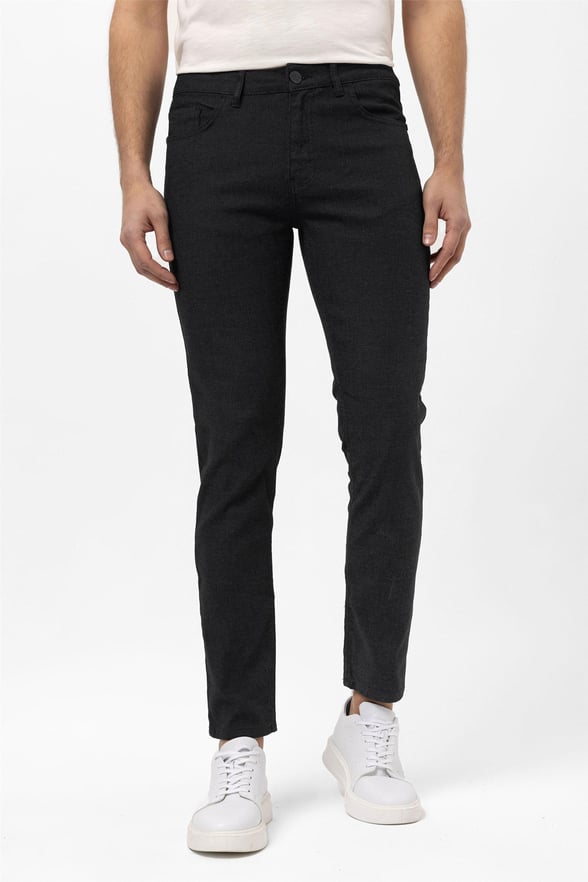 Siyah Slim 5 Cep Kalıp Armürlü Pantolon