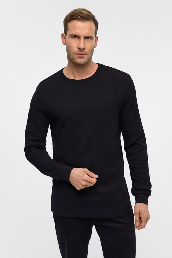 Siyah Slim Armürlü Bisiklet Yaka Triko
