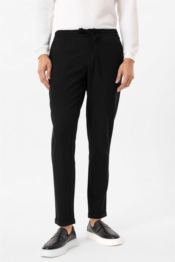 Siyah Slim Armürlü Jogger Pantolon