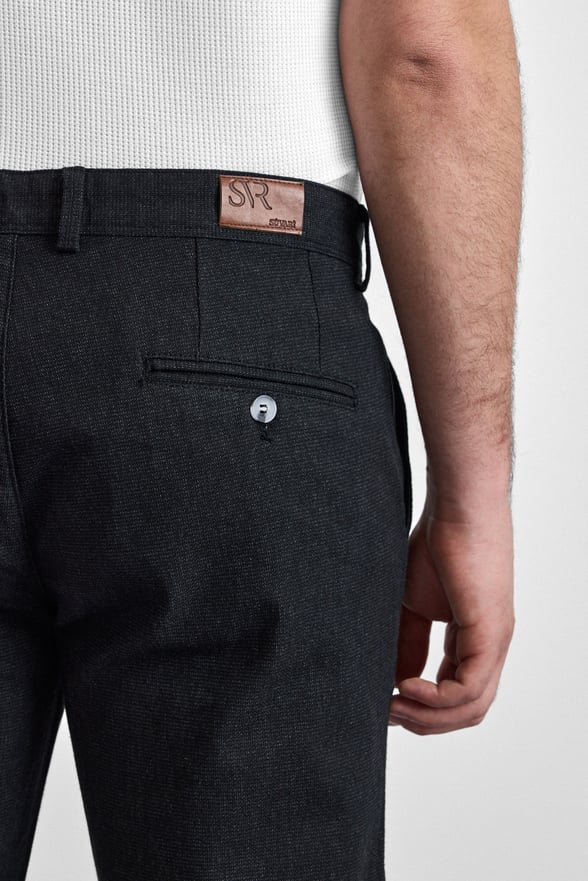 Siyah Slim Armürlü Kanvas Casual Pantolon