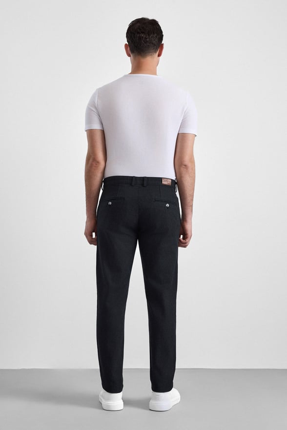 Siyah Slim Armürlü Kanvas Casual Pantolon