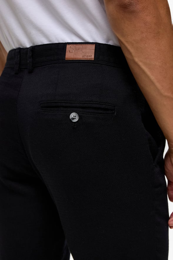 Siyah Slim Armürlü Kanvas Pantolon